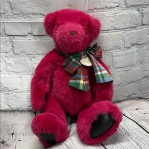 Victoria's Secret Vintage Fuchsia Teddy Bear with Plaid Bow by GUND